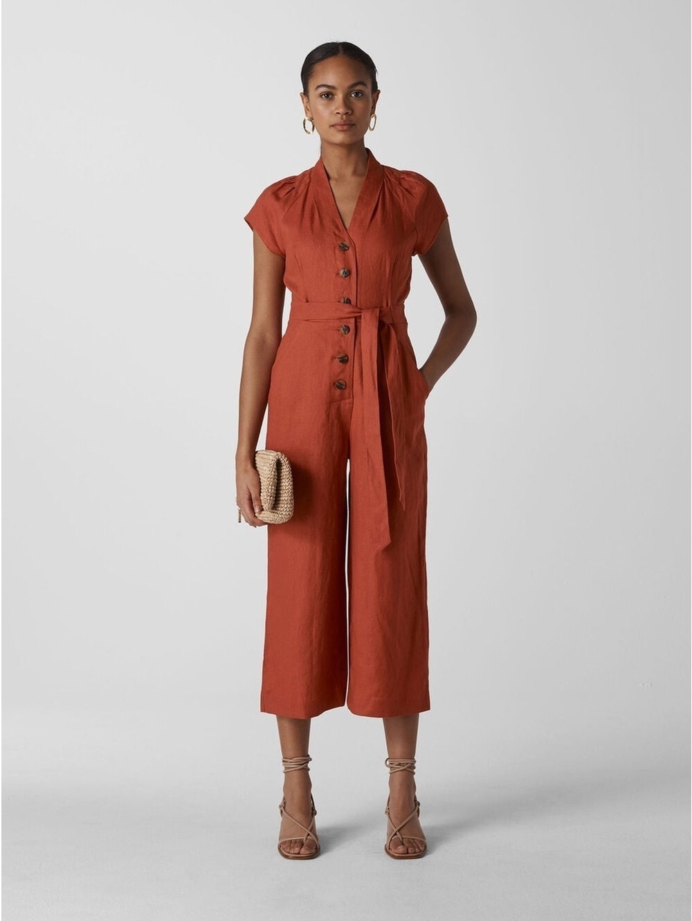 Whistles Sana Linen Button Jumpsuit